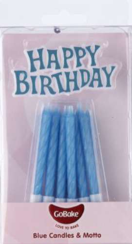 Blue Twist Candles with Motto - Click Image to Close